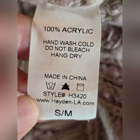 Hayden LA Lavender Open Knit Cardigan Sweater S/M Boho Slouchy Layering Cozy - Picture 8 of 8